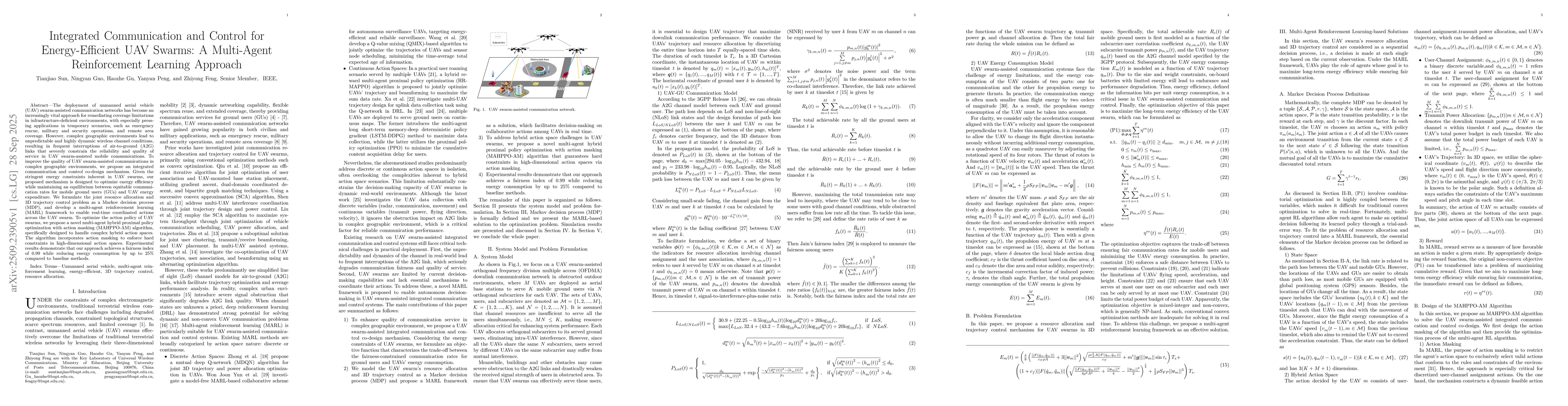 Thumbnail for Integrated Communication and Control for Energy-Efficient UAV Swarms: A
  Multi-Agent Reinforcement Learning Approach
