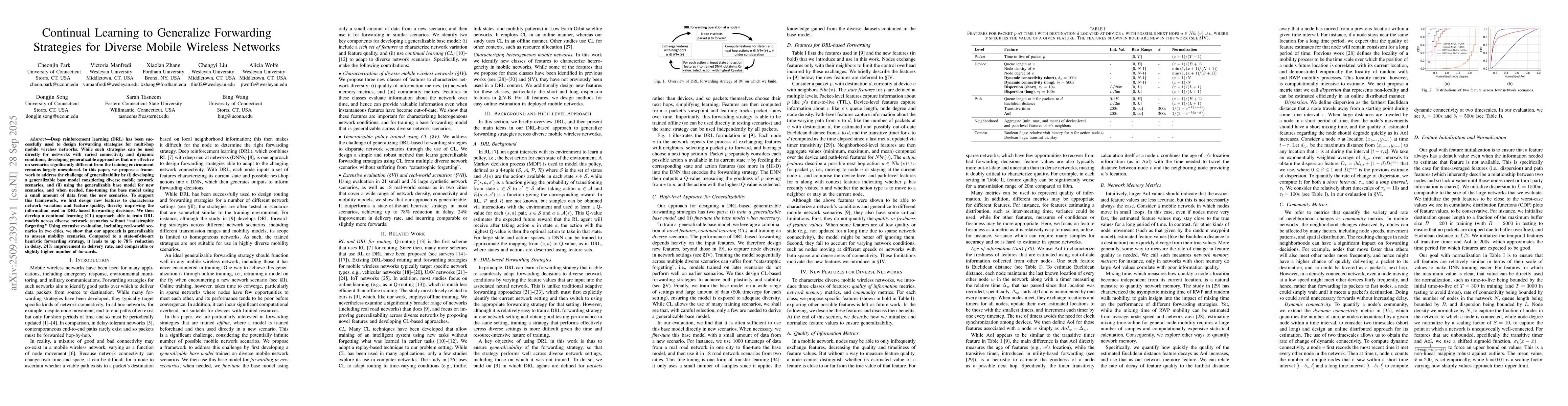 Thumbnail for Continual Learning to Generalize Forwarding Strategies for Diverse
  Mobile Wireless Networks