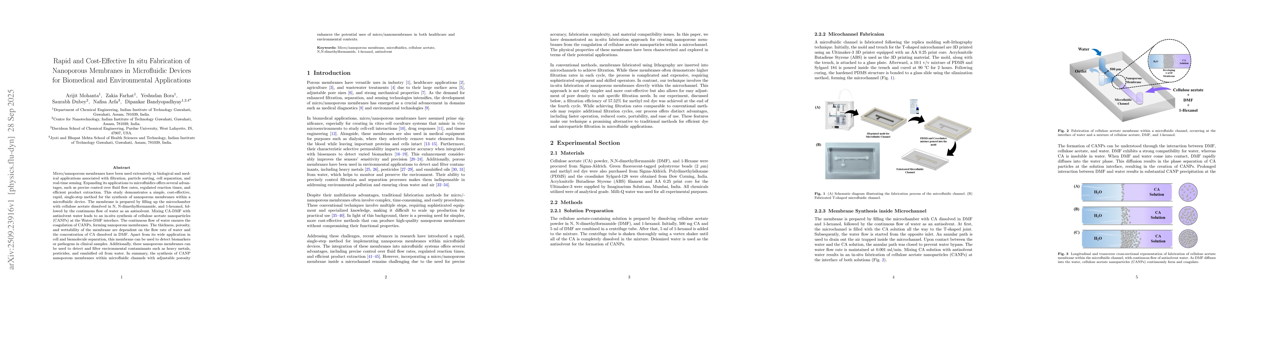 Thumbnail for Rapid and Cost-Effective In situ Fabrication of Nanoporous Membranes in
  Microfluidic Devices for Biomedical and Environmental Applications