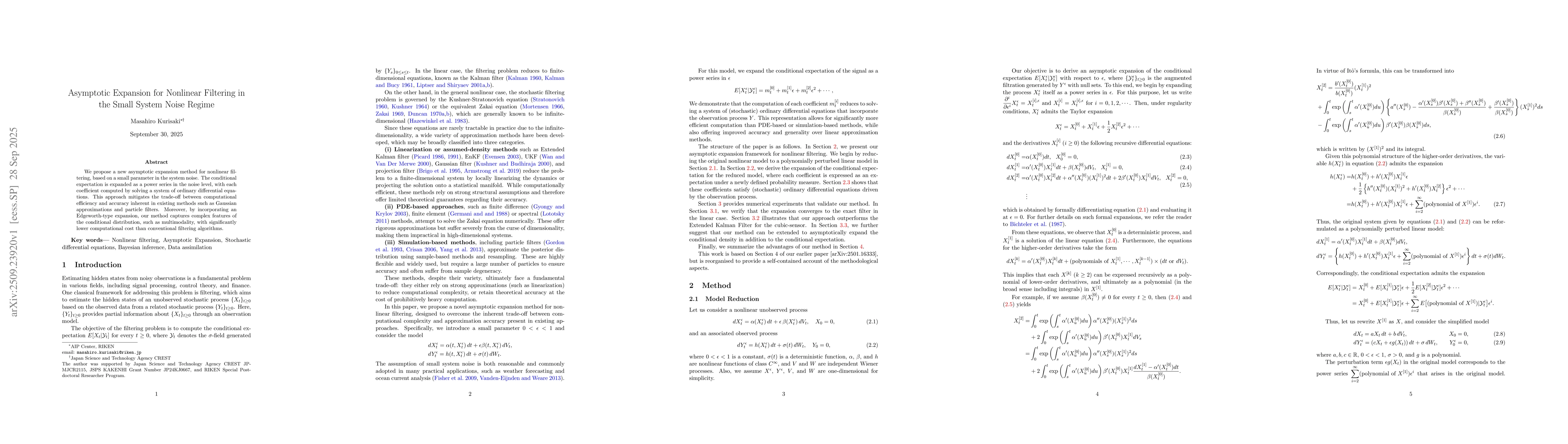 Thumbnail for Asymptotic Expansion for Nonlinear Filtering in the Small System Noise
  Regime