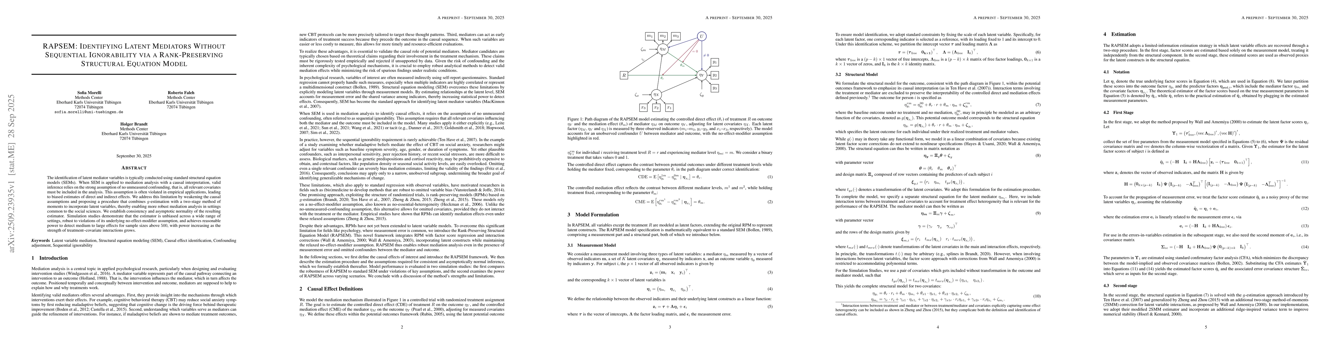 Thumbnail for RAPSEM: Identifying Latent Mediators Without Sequential Ignorability via
  a Rank-Preserving Structural Equation Model