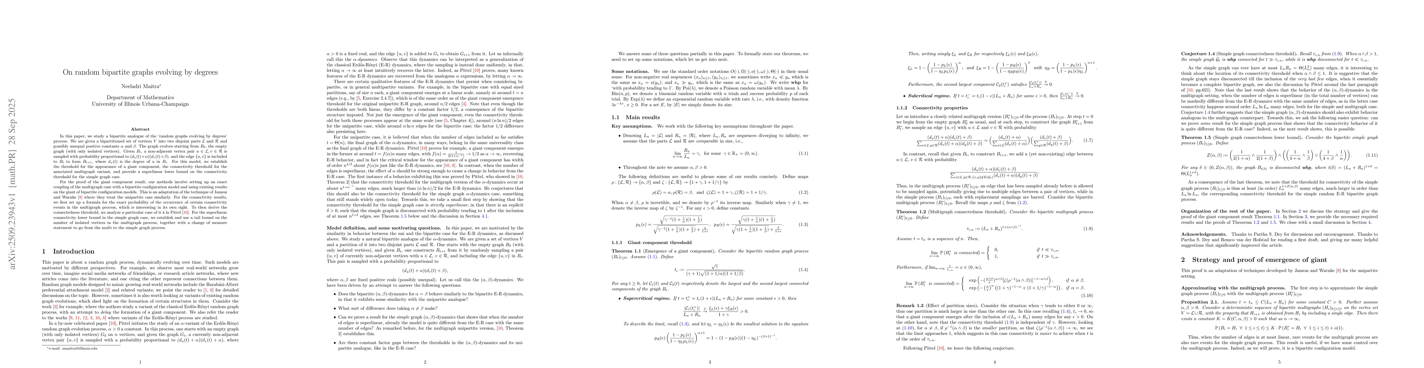 Thumbnail for On random bipartite graphs evolving by degrees