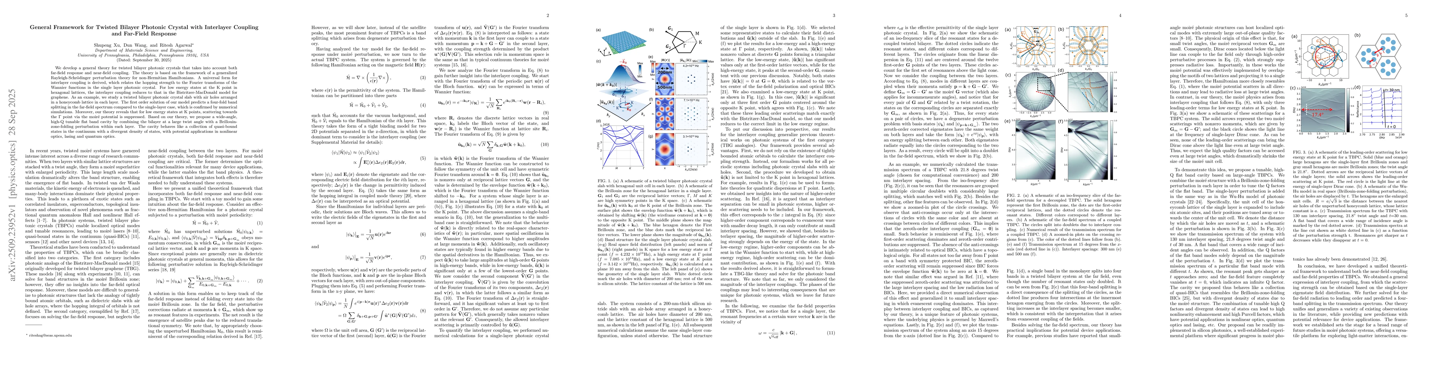 Thumbnail for General Framework for Twisted Bilayer Photonic Crystal with Interlayer
  Coupling and Far-Field Response