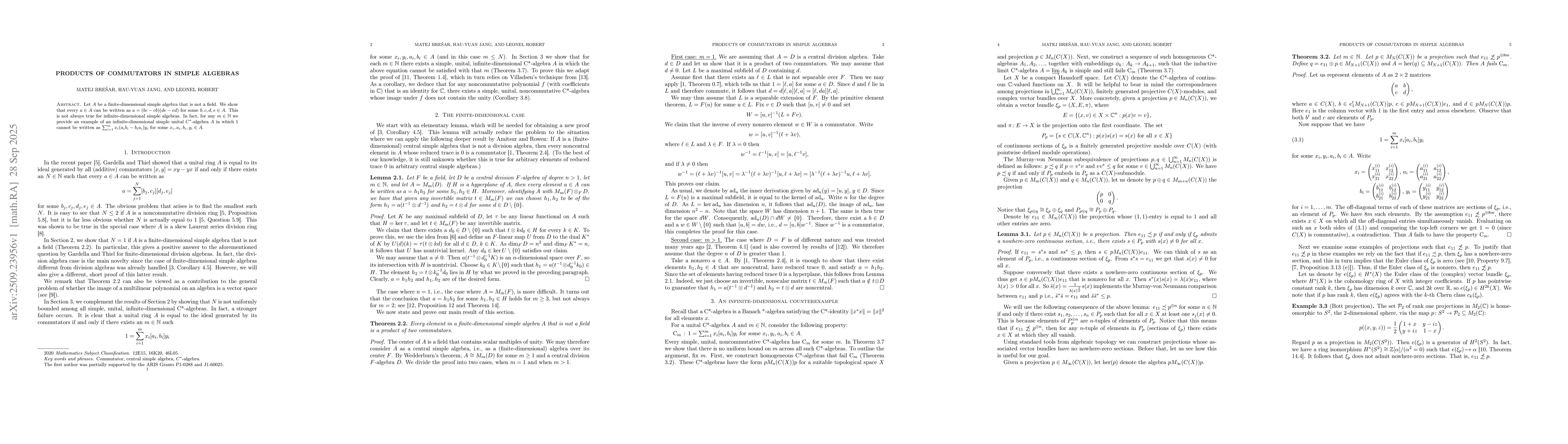 Thumbnail for Products of commutators in simple algebras