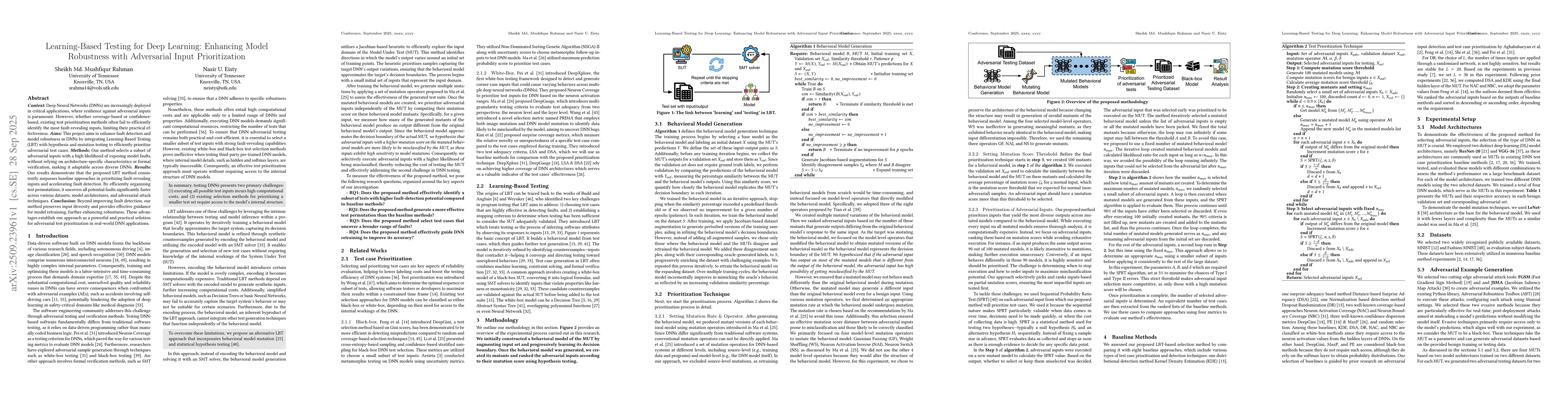 Thumbnail for Learning-Based Testing for Deep Learning: Enhancing Model Robustness
  with Adversarial Input Prioritization