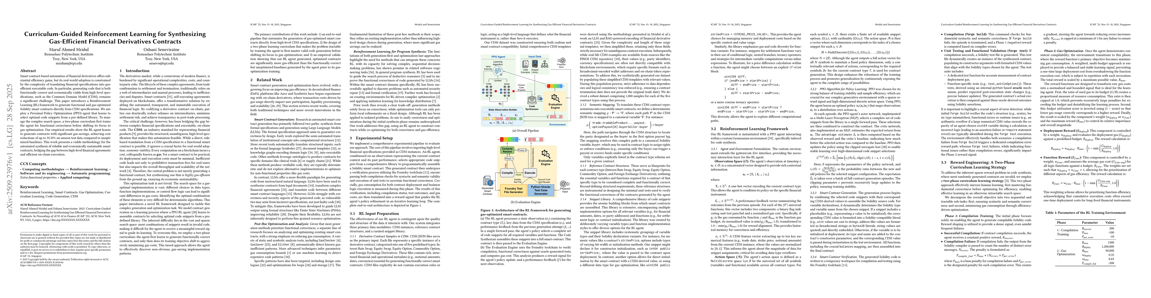 Thumbnail for Curriculum-Guided Reinforcement Learning for Synthesizing Gas-Efficient
  Financial Derivatives Contracts