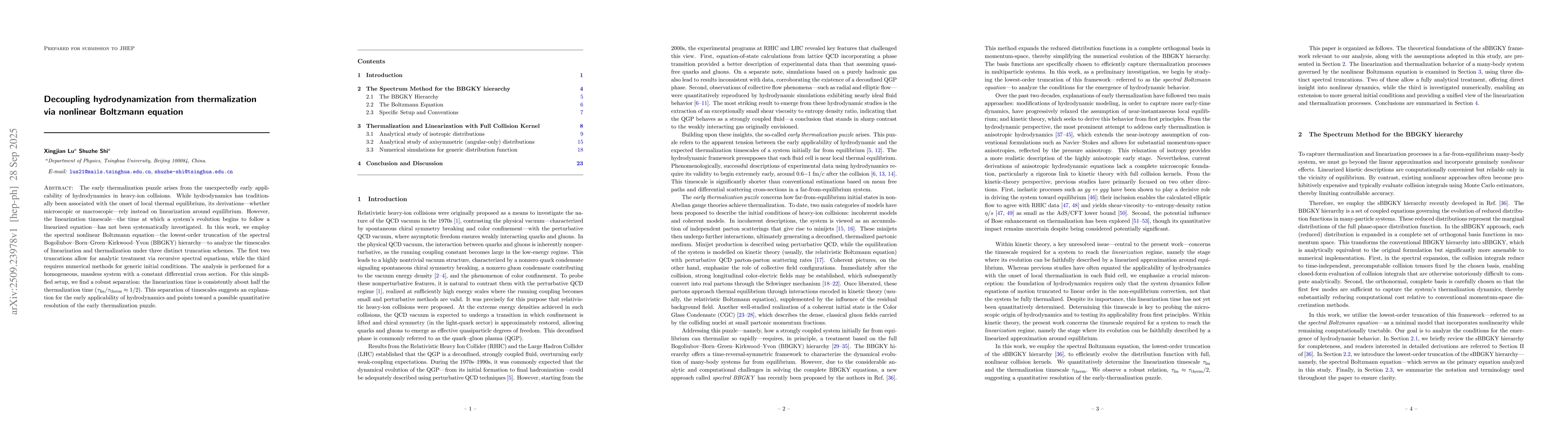 Thumbnail for Decoupling hydrodynamization from thermalization via nonlinear Boltzmann
  equation