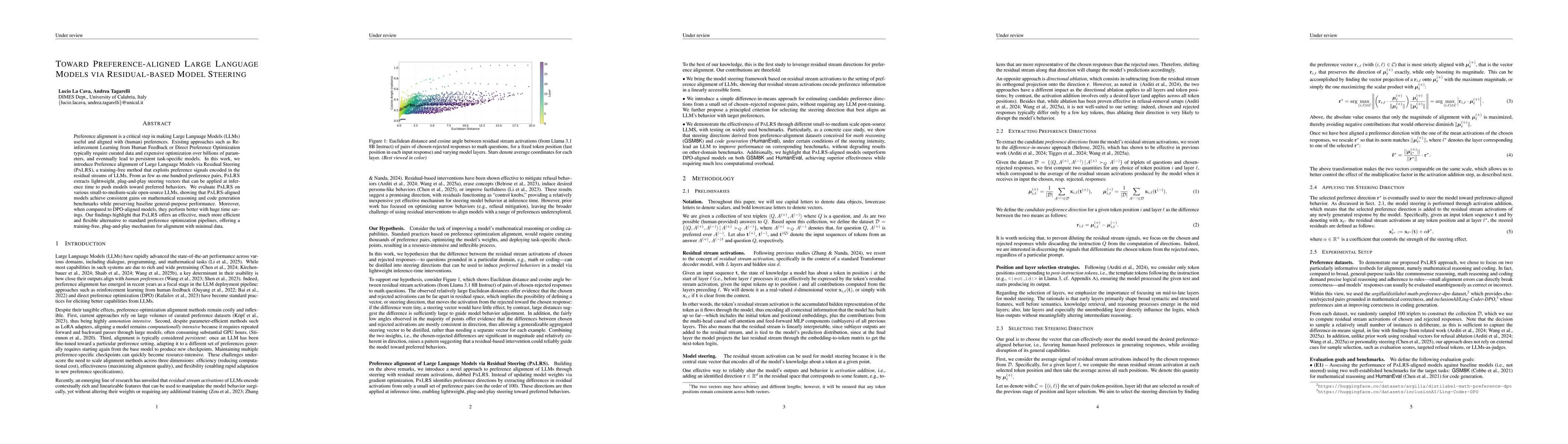 Thumbnail for Toward Preference-aligned Large Language Models via Residual-based Model
  Steering