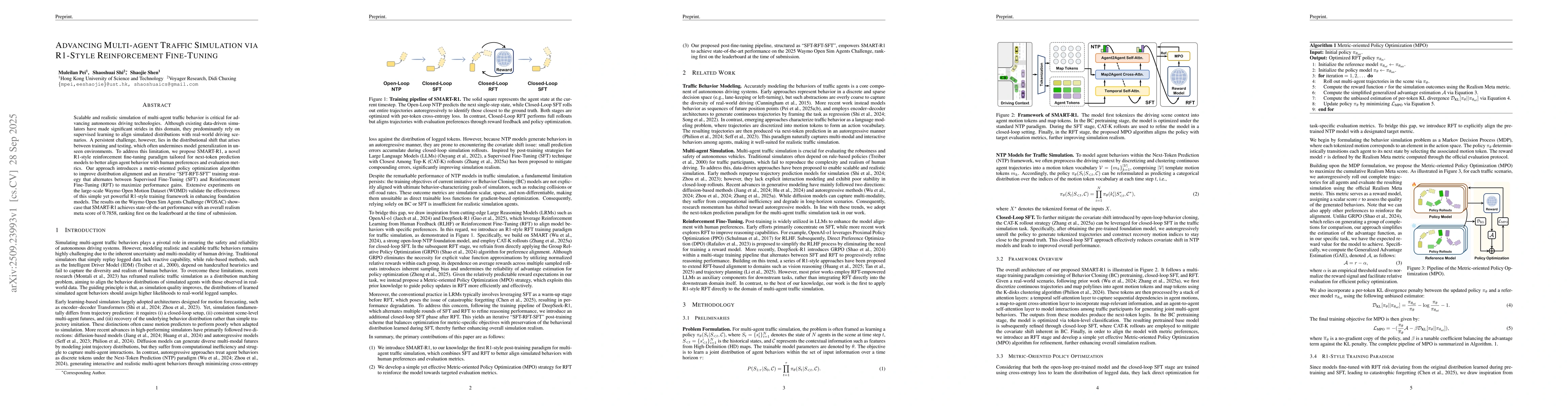 Thumbnail for Advancing Multi-agent Traffic Simulation via R1-Style Reinforcement
  Fine-Tuning
