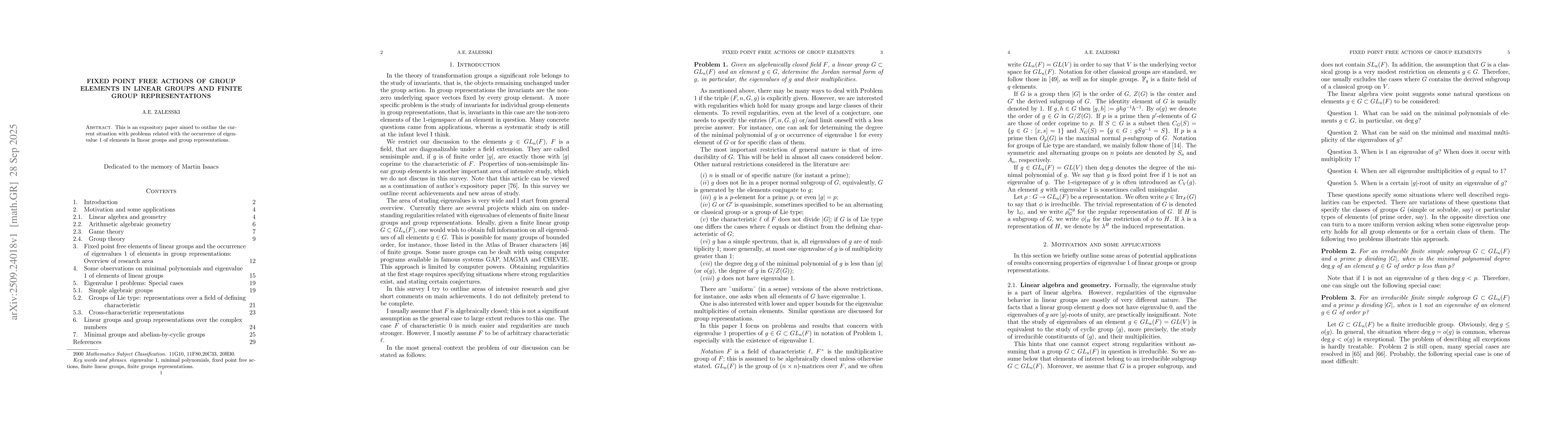 Thumbnail for Fixed Point Free Actions of Group Elements in Linear Groups and Finite
  Group Representations