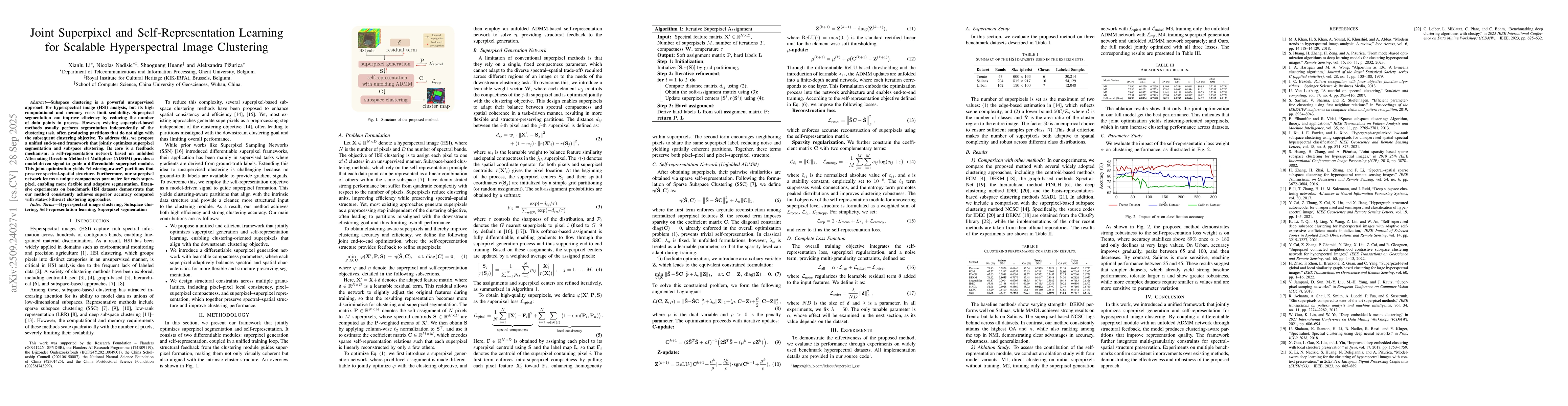 Thumbnail for Joint Superpixel and Self-Representation Learning for Scalable
  Hyperspectral Image Clustering