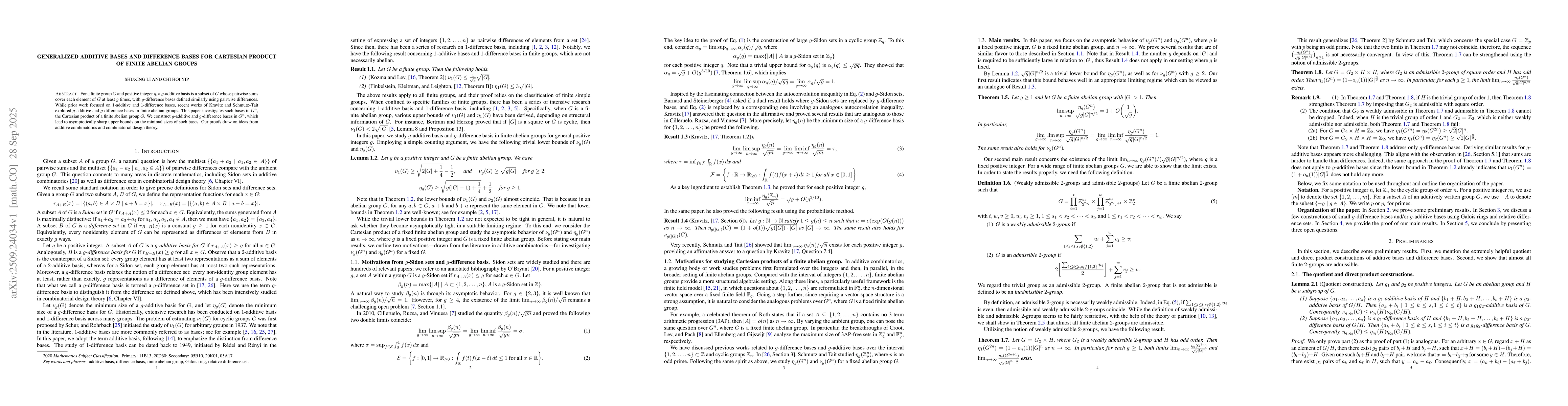 Thumbnail for Generalized additive bases and difference bases for Cartesian product of
  finite abelian groups