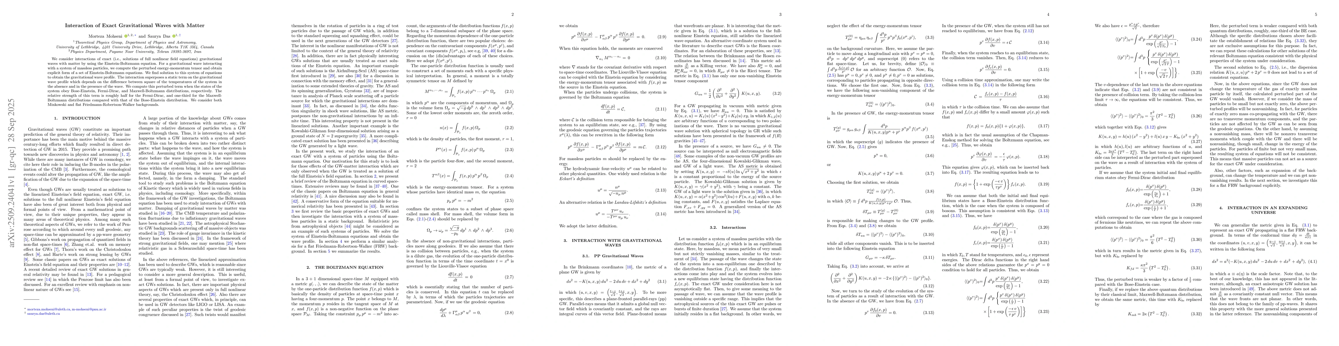 Thumbnail for Interaction of exact gravitational waves with matter