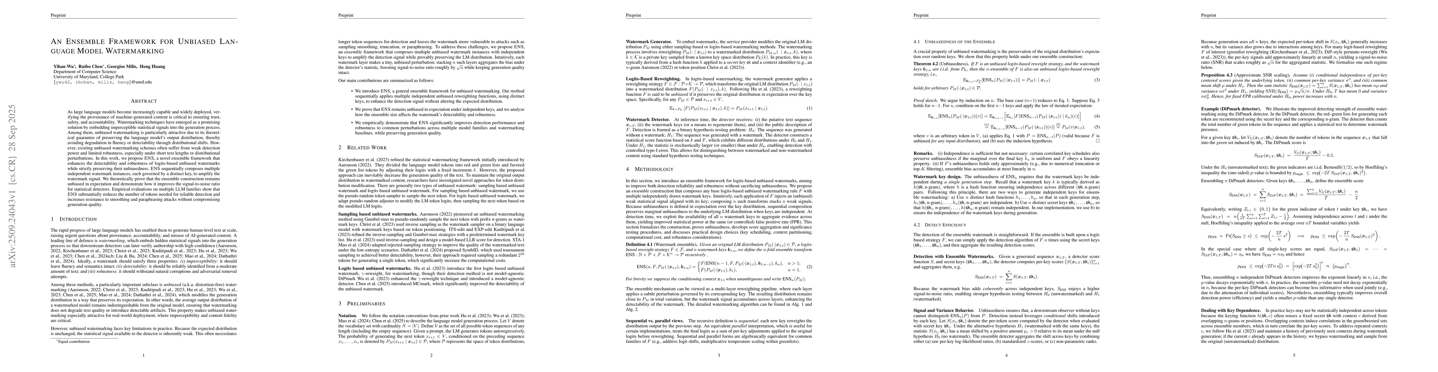 Thumbnail for An Ensemble Framework for Unbiased Language Model Watermarking