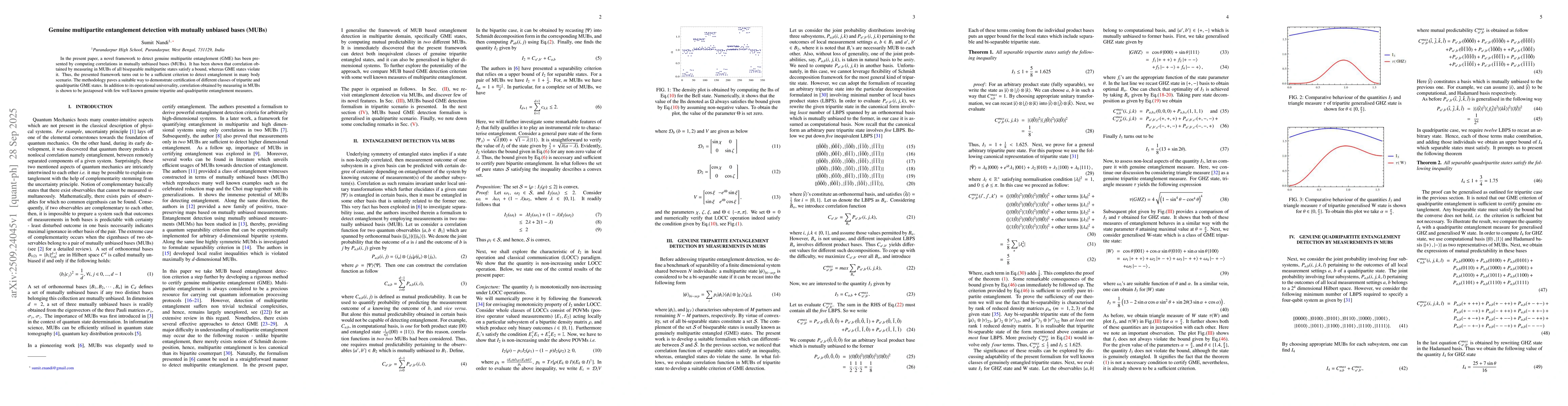 Thumbnail for Genuine multipartite entanglement detection with mutually unbiased bases
  (MUBs)