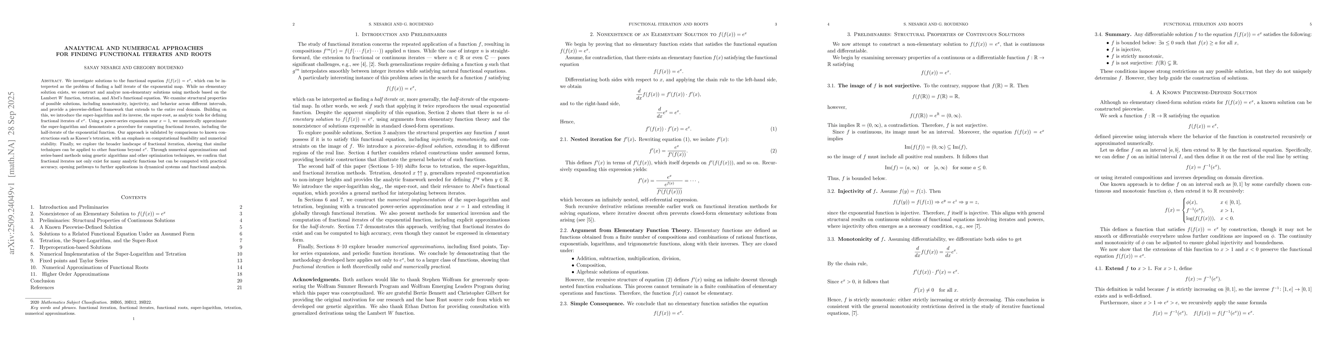 Thumbnail for Analytical and Numerical Approaches for Finding Functional Iterates and
  Roots