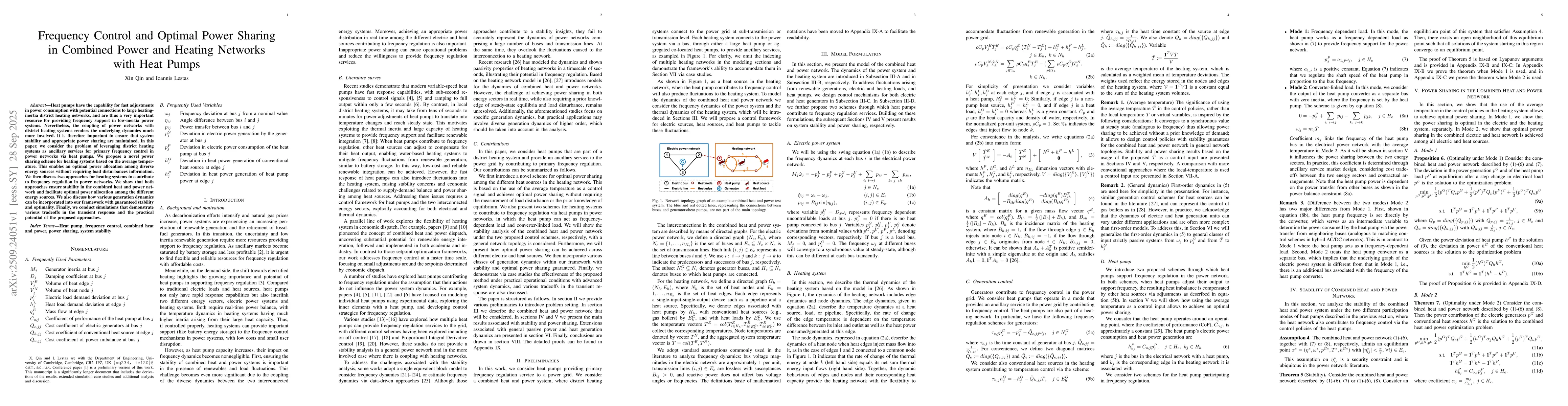 Thumbnail for Frequency Control and Optimal Power Sharing in Combined Power and
  Heating Networks with Heat Pumps