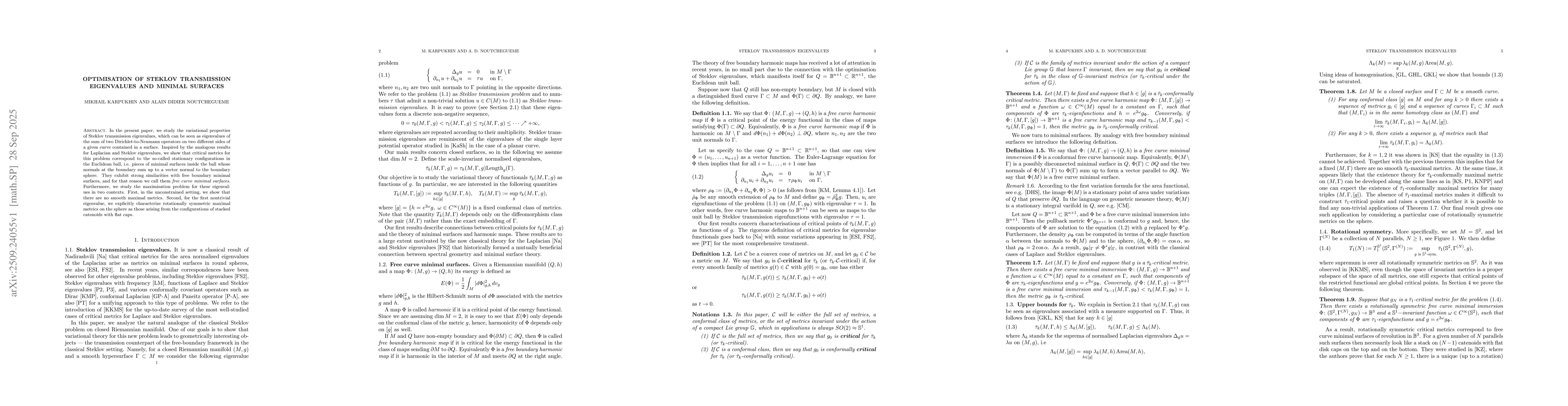 Thumbnail for Optimisation of Steklov transmission eigenvalues and minimal surfaces
