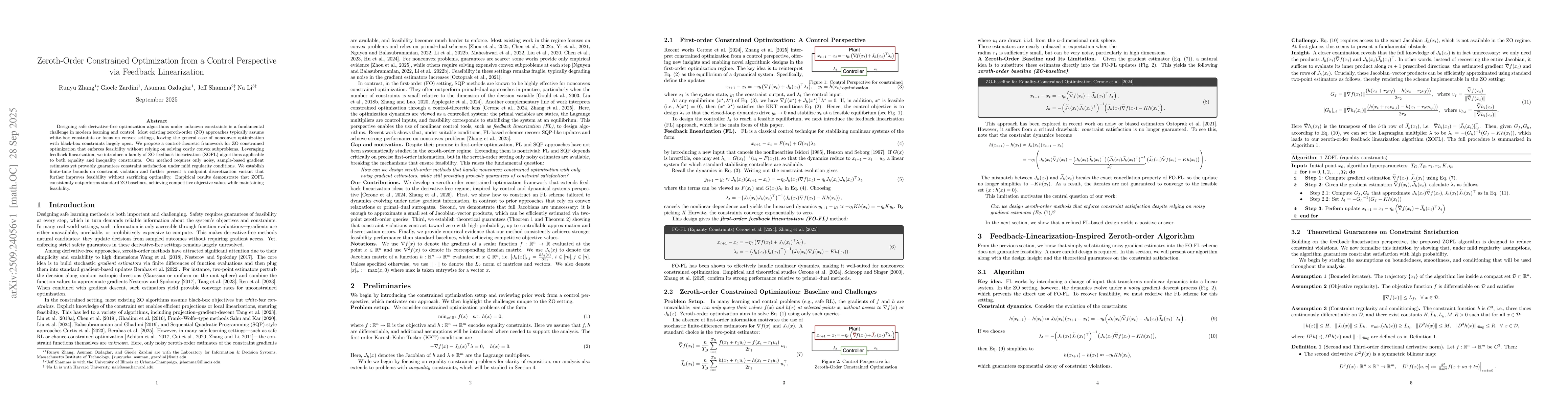 Thumbnail for Zeroth-Order Constrained Optimization from a Control Perspective via
  Feedback Linearization
