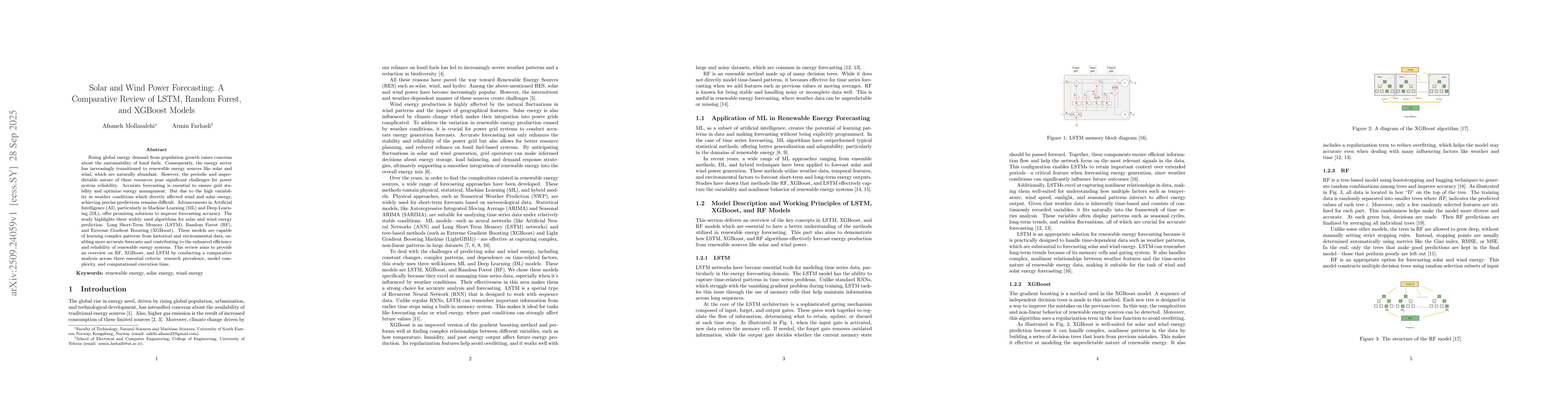 Thumbnail for Solar and Wind Power Forecasting: A Comparative Review of LSTM, Random
  Forest, and XGBoost Models