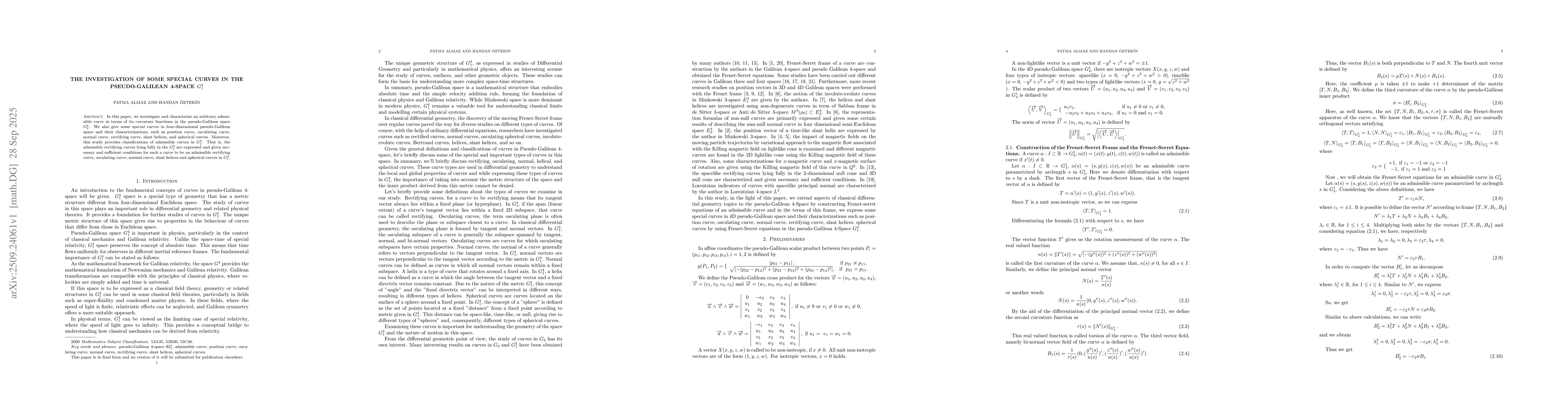 Thumbnail for The investigation of some special curves in the pseudo-Galilean 4-space
  $G_{1}^{4} $