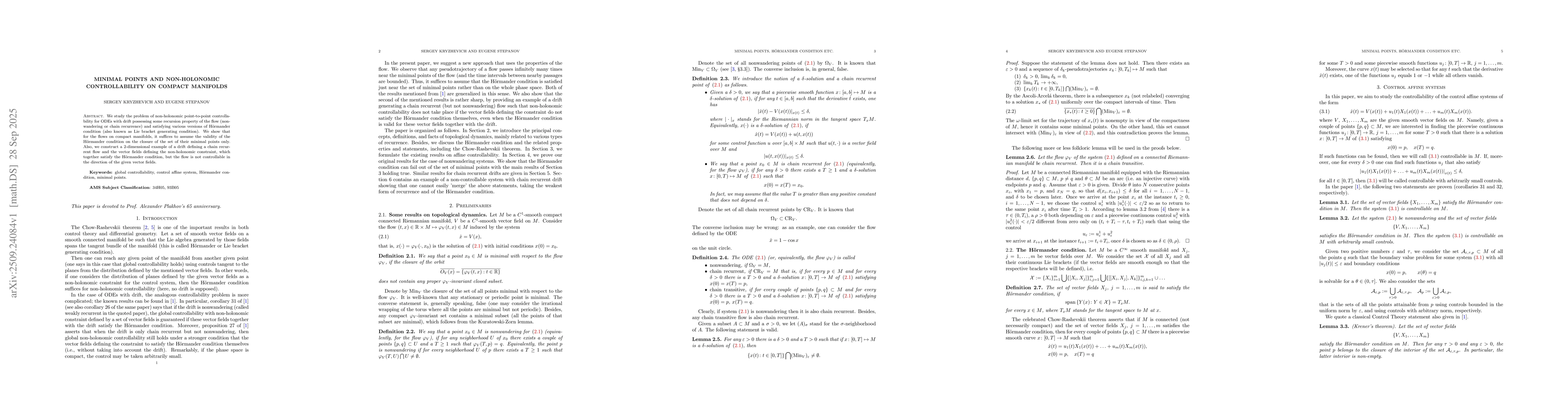 Thumbnail for Minimal points and non-holonomic controllability on compact manifolds