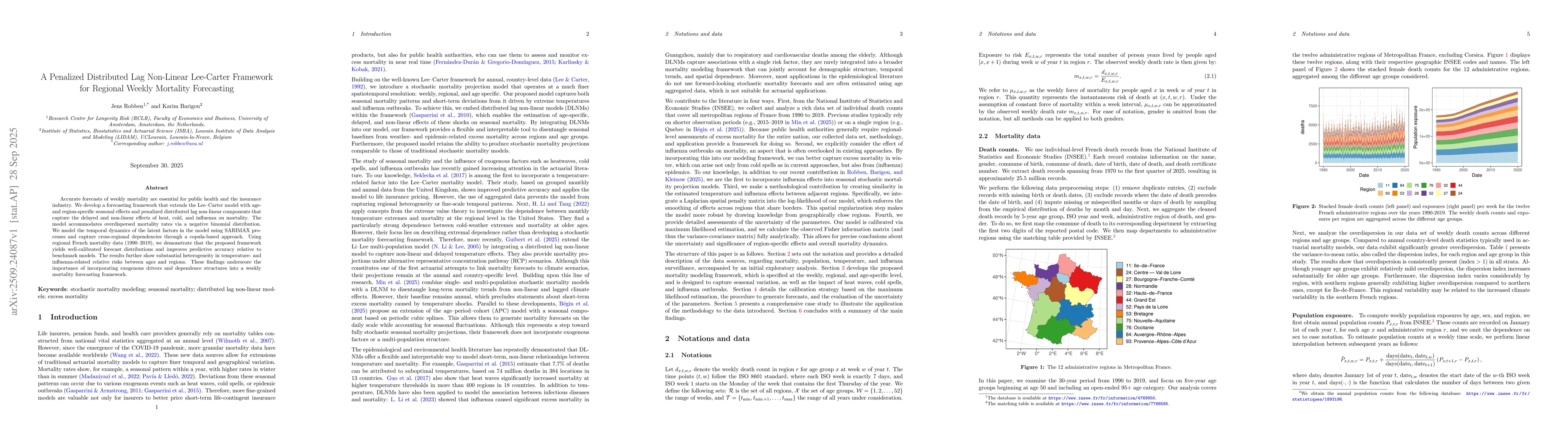 Thumbnail for A Penalized Distributed Lag Non-Linear Lee-Carter Framework for Regional
  Weekly Mortality Forecasting