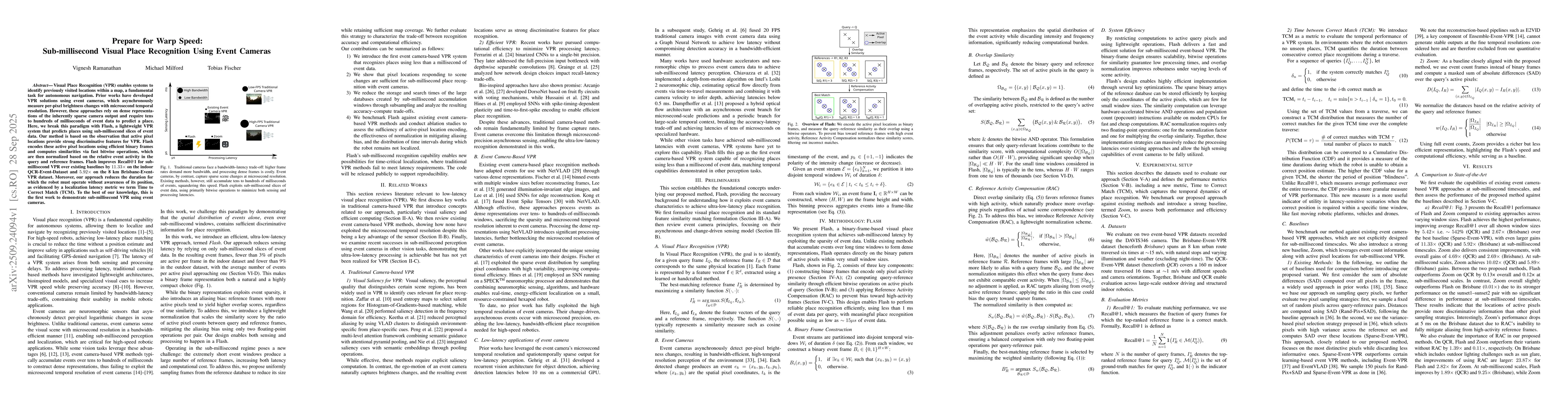 Thumbnail for Prepare for Warp Speed: Sub-millisecond Visual Place Recognition Using
  Event Cameras