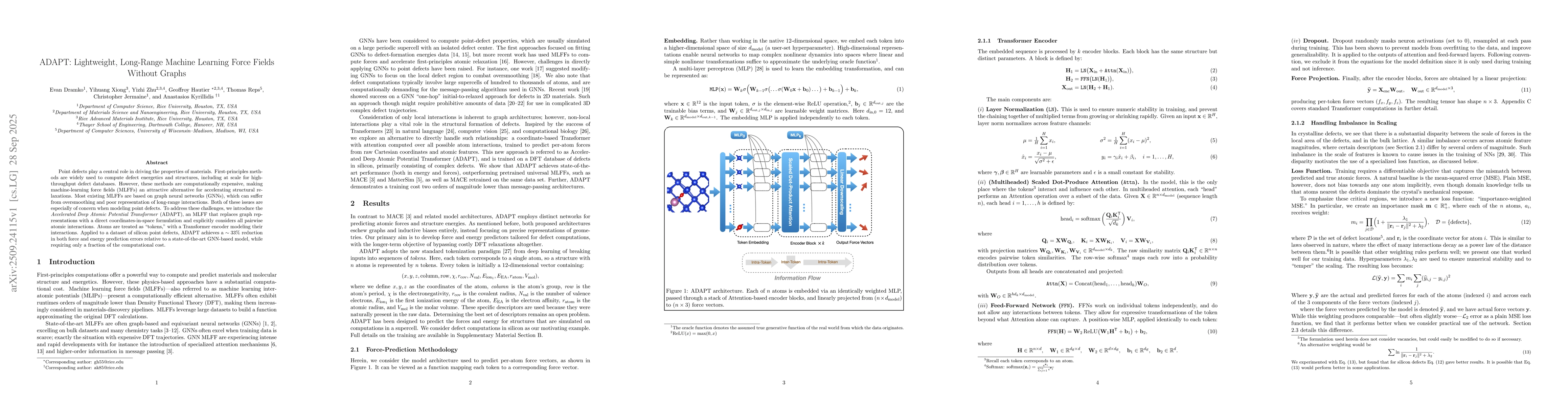 Thumbnail for ADAPT: Lightweight, Long-Range Machine Learning Force Fields Without
  Graphs