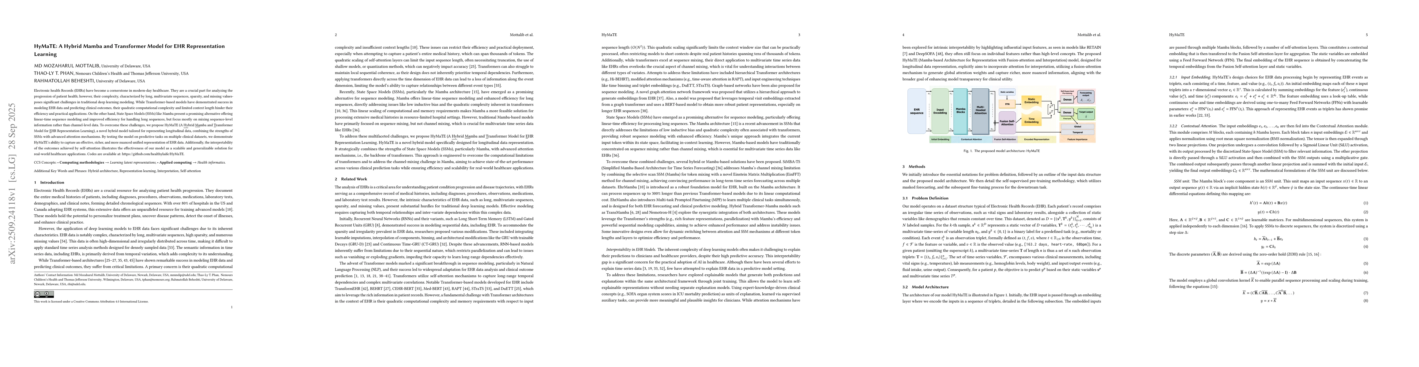 Thumbnail for HyMaTE: A Hybrid Mamba and Transformer Model for EHR Representation
  Learning