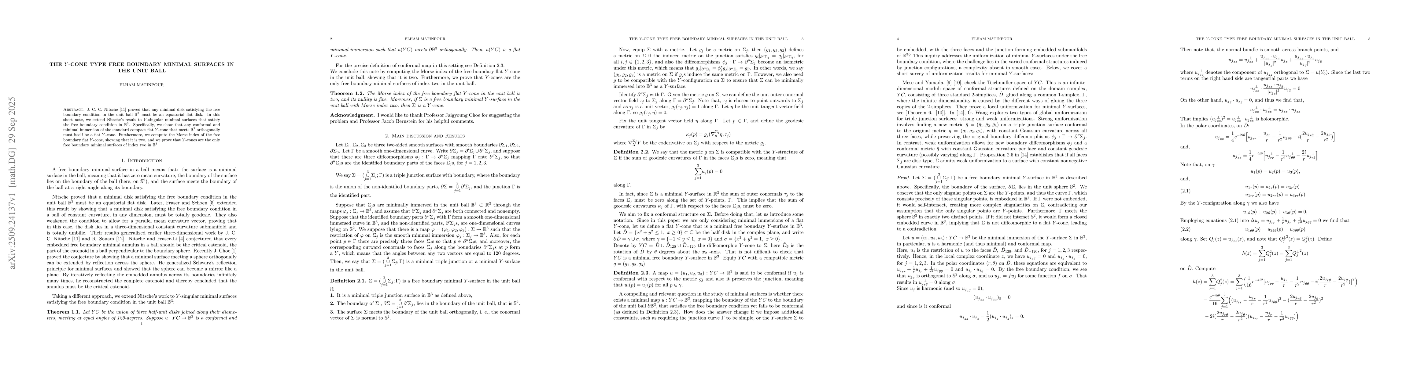 Thumbnail for The Y-Cone type Free Boundary Minimal Surfaces in the unit ball