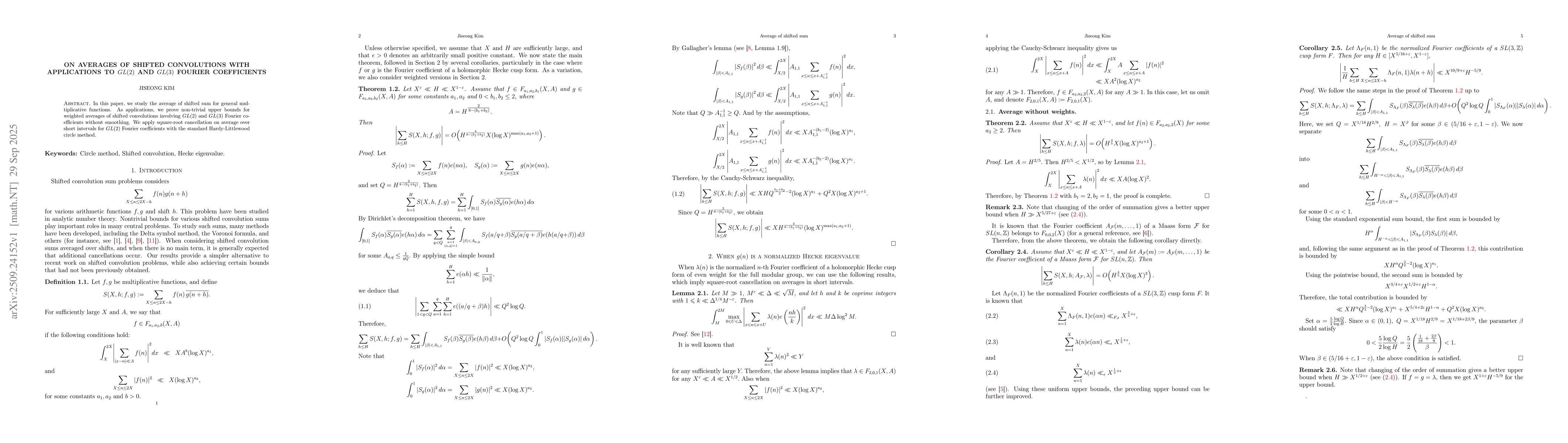 Thumbnail for On Averages of Shifted Convolutions with Applications to $GL(2)$ and
  $GL(3)$ Fourier Coefficients
