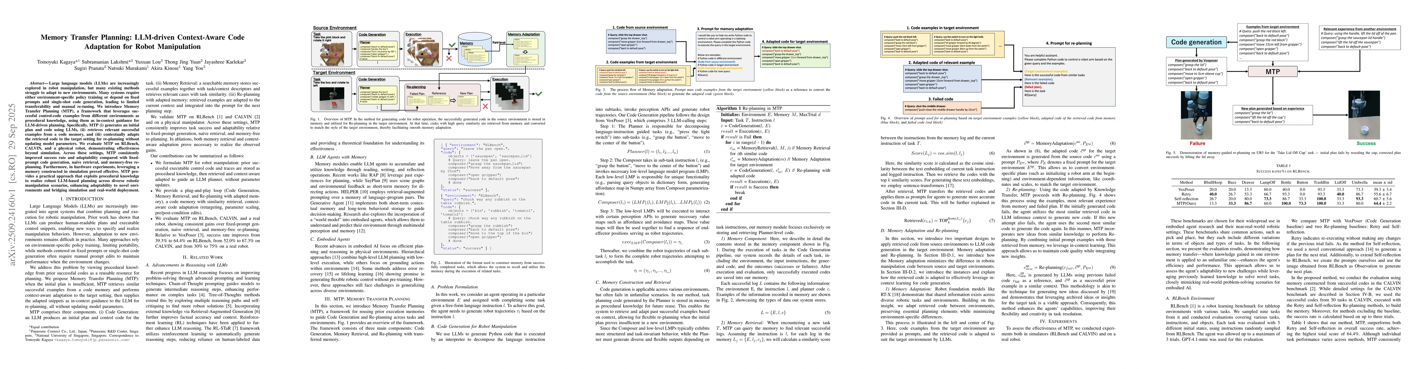 Thumbnail for Memory Transfer Planning: LLM-driven Context-Aware Code Adaptation for
  Robot Manipulation