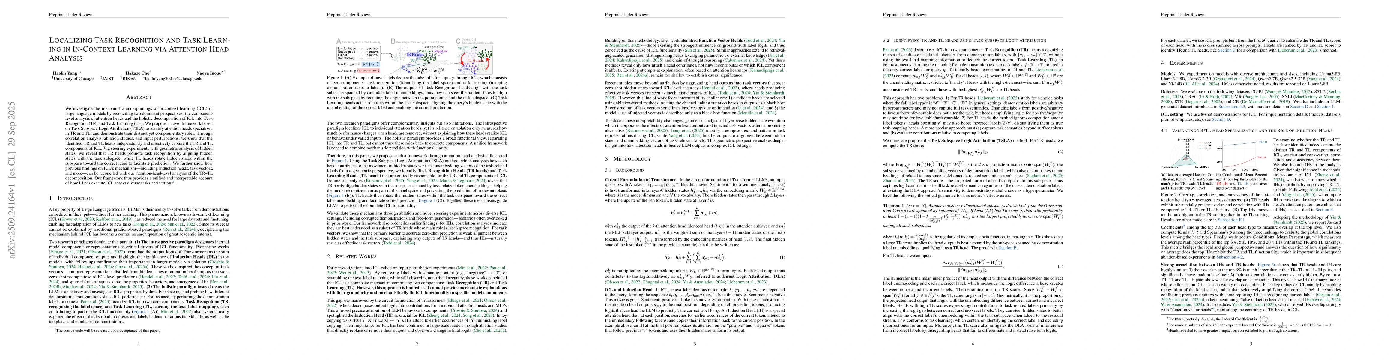 Thumbnail for Localizing Task Recognition and Task Learning in In-Context Learning via
  Attention Head Analysis