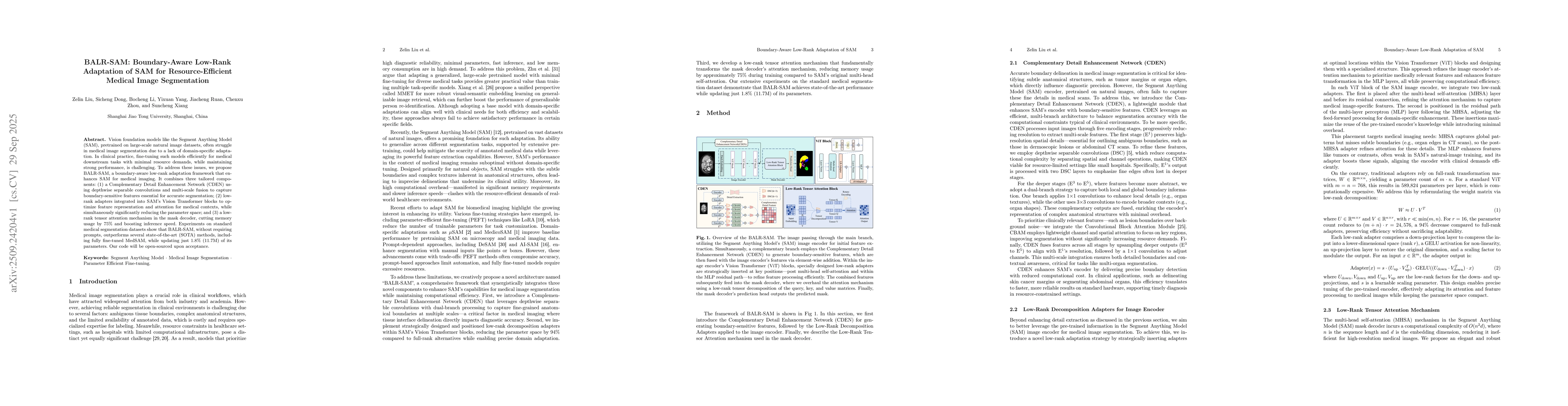 Thumbnail for BALR-SAM: Boundary-Aware Low-Rank Adaptation of SAM for
  Resource-Efficient Medical Image Segmentation
