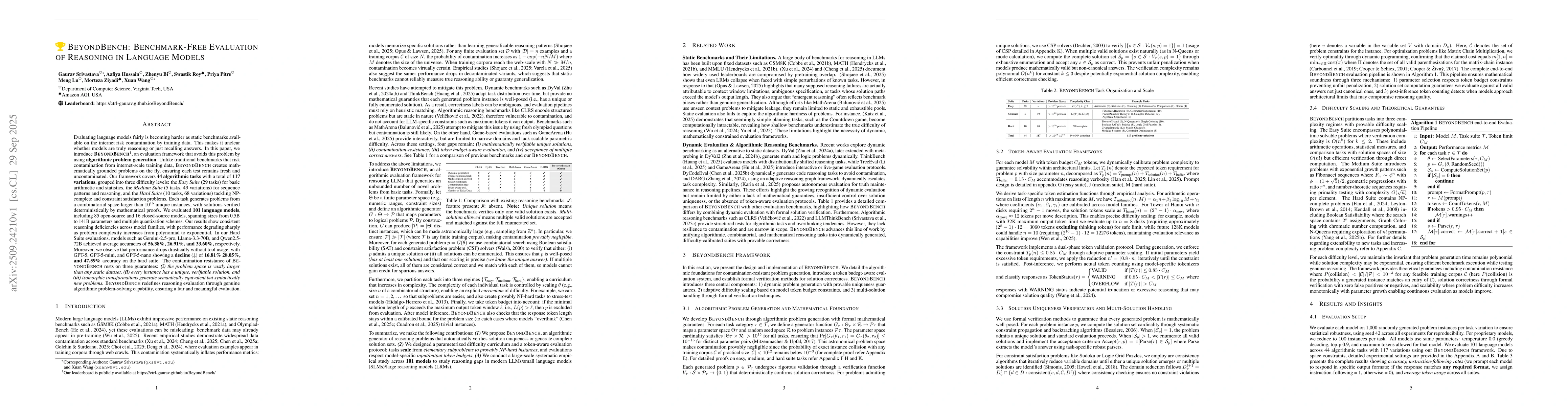 Thumbnail for BeyondBench: Benchmark-Free Evaluation of Reasoning in Language Models