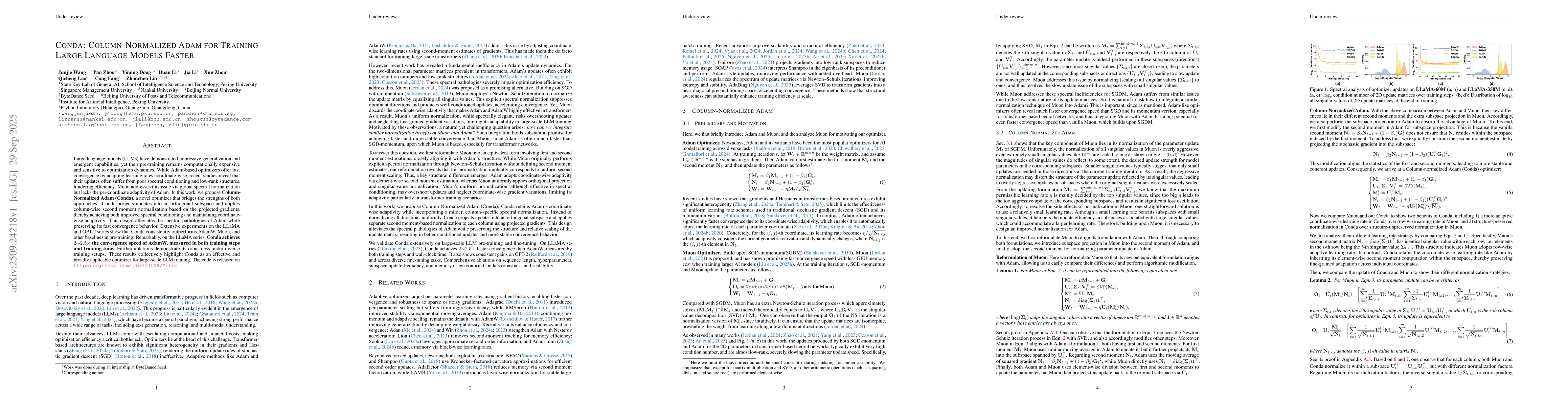 Thumbnail for Conda: Column-Normalized Adam for Training Large Language Models Faster