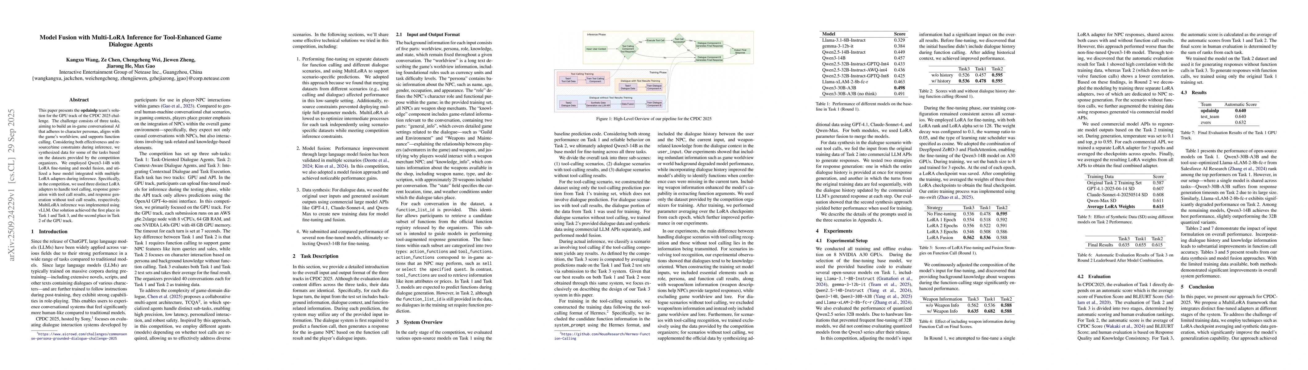 Thumbnail for Model Fusion with Multi-LoRA Inference for Tool-Enhanced Game Dialogue
  Agents
