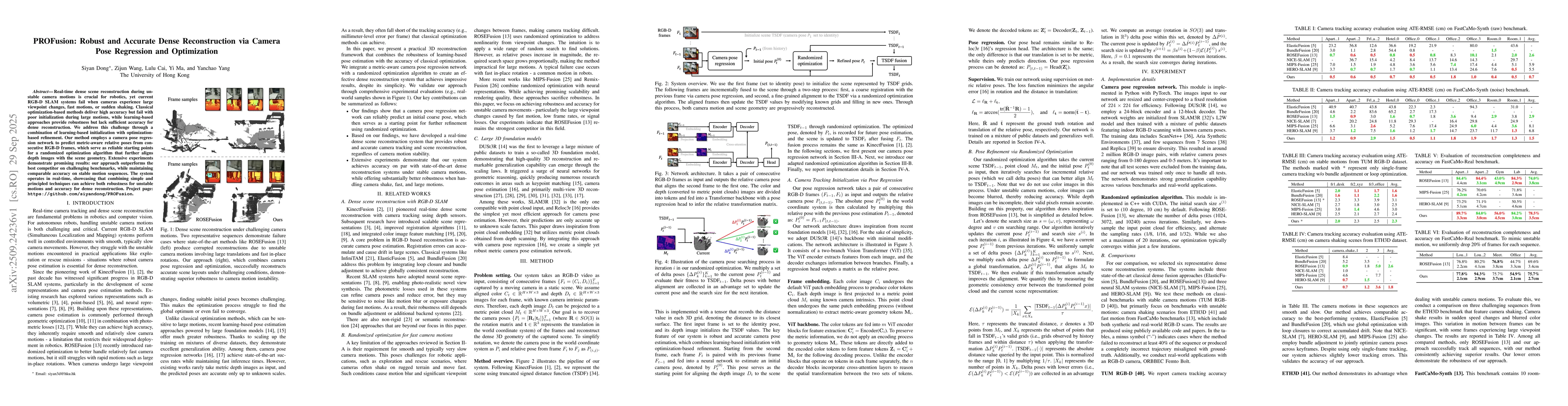 Thumbnail for PROFusion: Robust and Accurate Dense Reconstruction via Camera Pose
  Regression and Optimization
