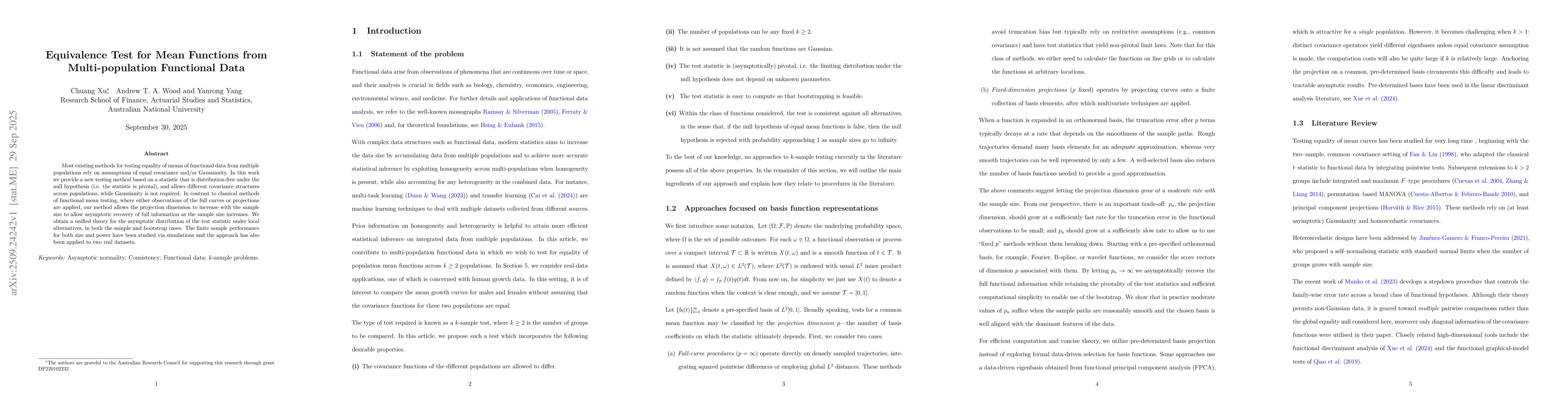 Thumbnail for Equivalence Test for Mean Functions from Multi-population Functional
  Data