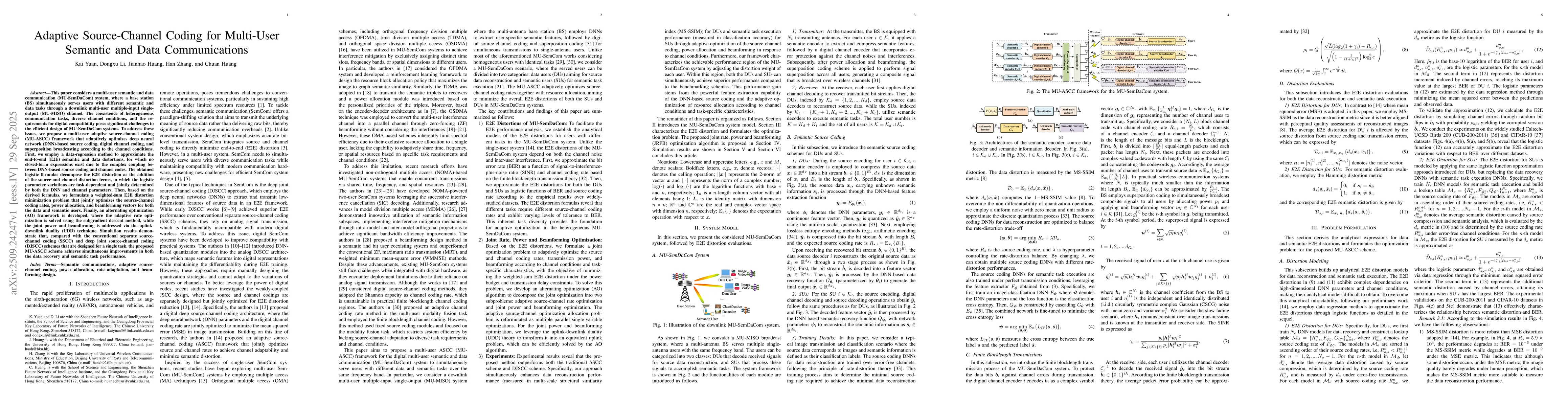 Thumbnail for Adaptive Source-Channel Coding for Multi-User Semantic and Data
  Communications