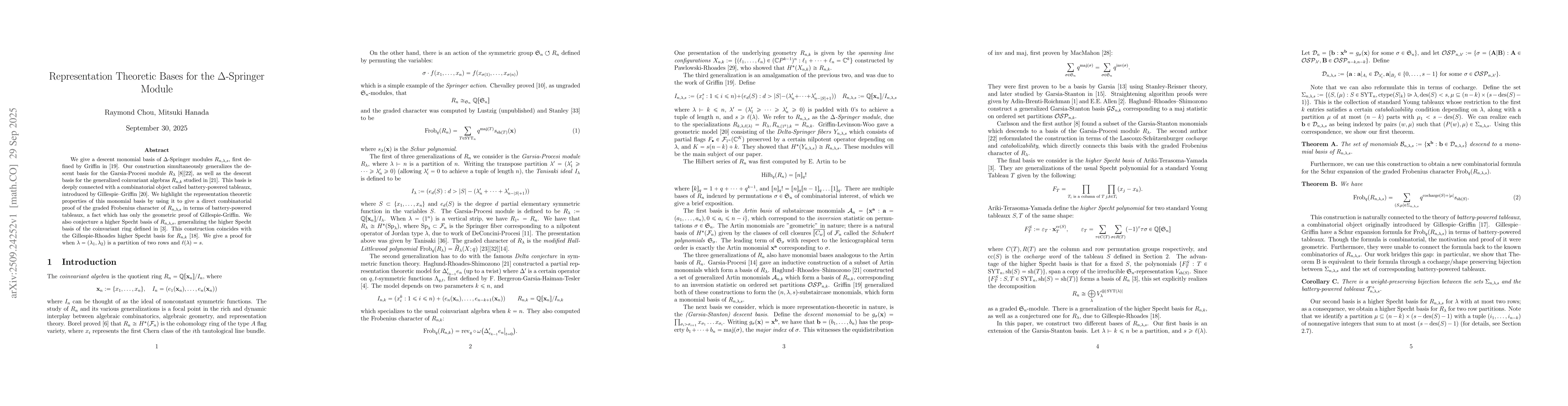 Thumbnail for Representation Theoretic Bases for the $Δ$-Springer Module