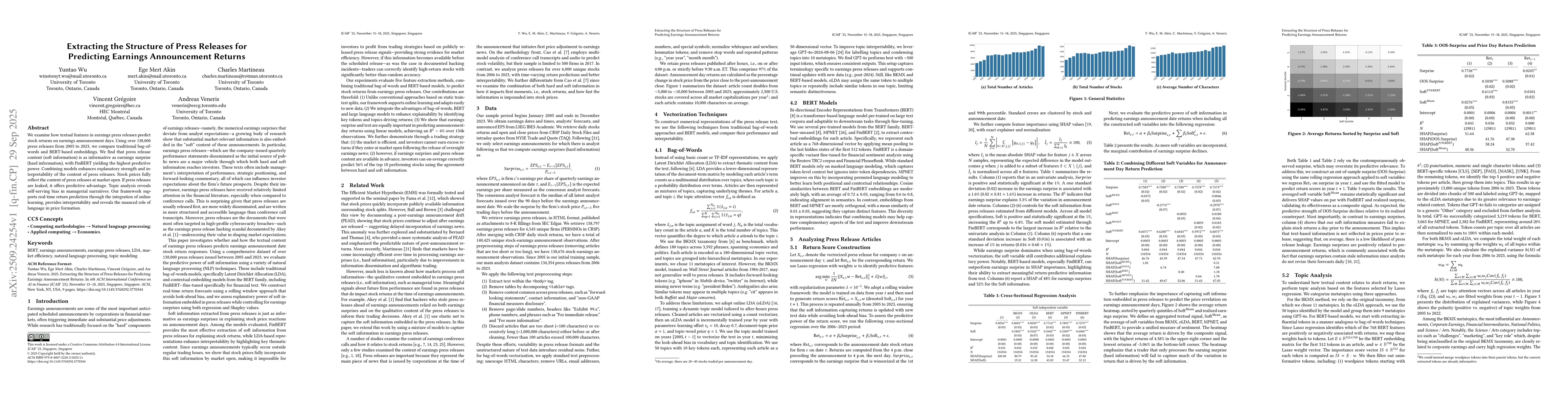 Thumbnail for Extracting the Structure of Press Releases for Predicting Earnings
  Announcement Returns