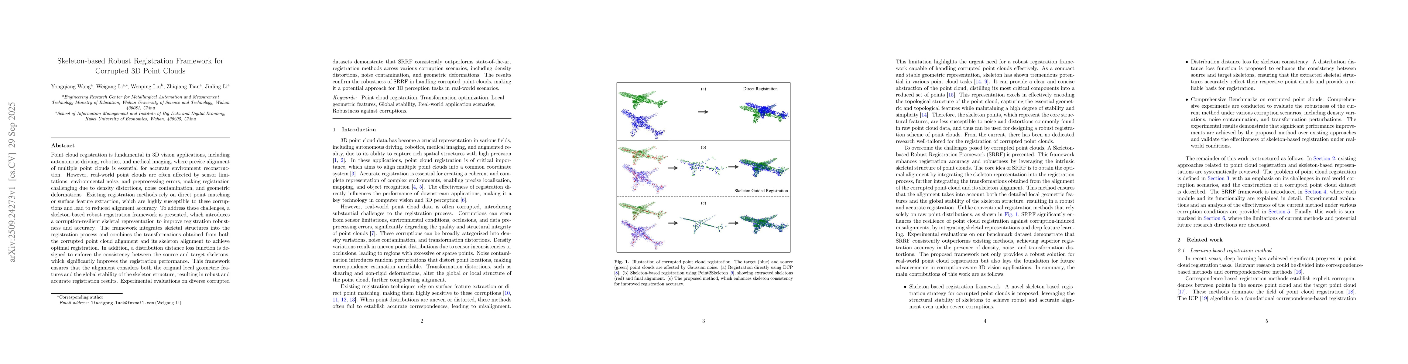 Thumbnail for Skeleton-based Robust Registration Framework for Corrupted 3D Point
  Clouds