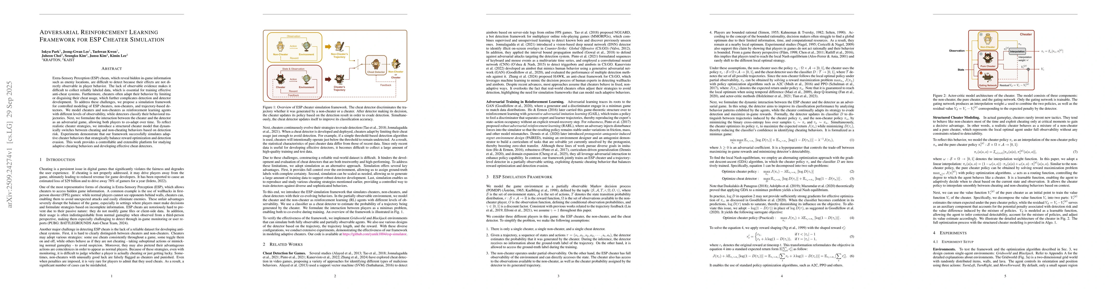 Thumbnail for Adversarial Reinforcement Learning Framework for ESP Cheater Simulation