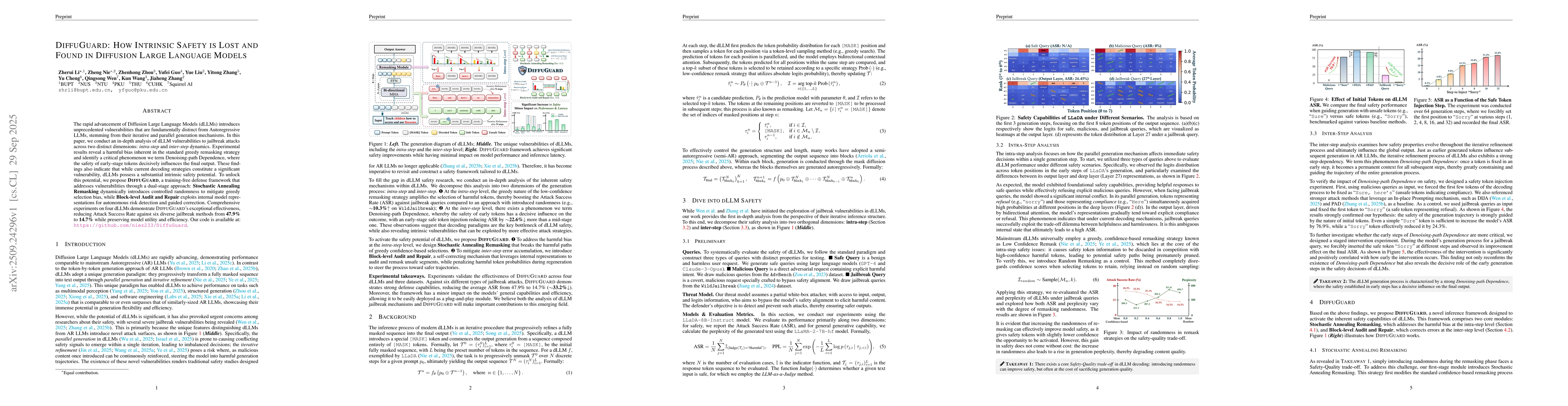 Thumbnail for DiffuGuard: How Intrinsic Safety is Lost and Found in Diffusion Large
  Language Models