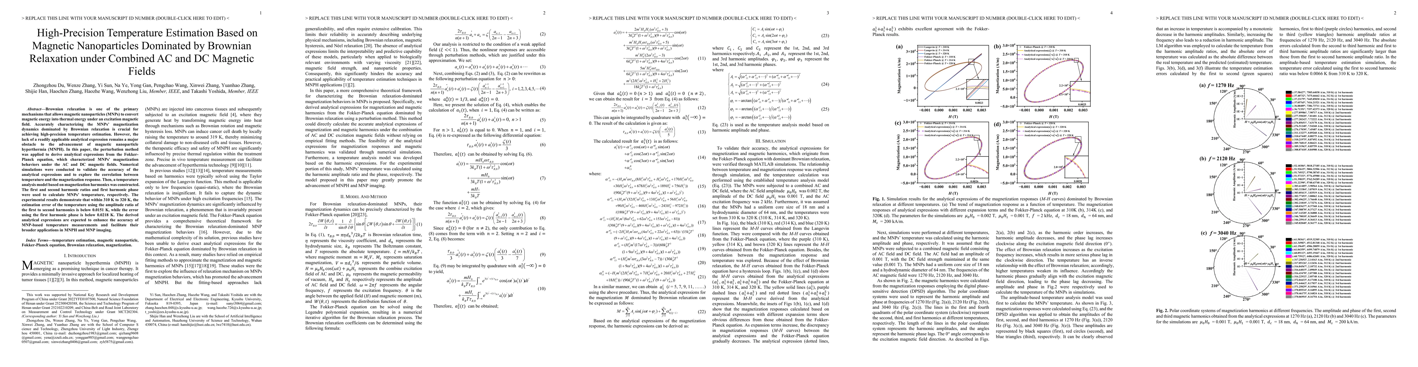 Thumbnail for High-Precision Temperature Estimation Based on Magnetic Nanoparticles
  Dominated by Brownian Relaxation under Combined AC and DC Magnetic Fields