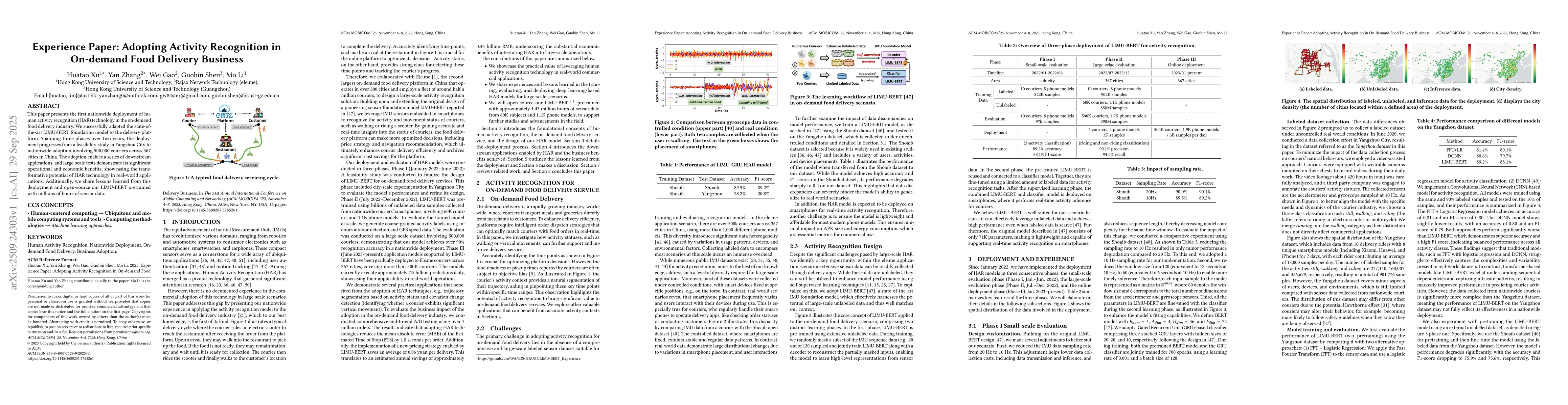 Thumbnail for Experience Paper: Adopting Activity Recognition in On-demand Food
  Delivery Business