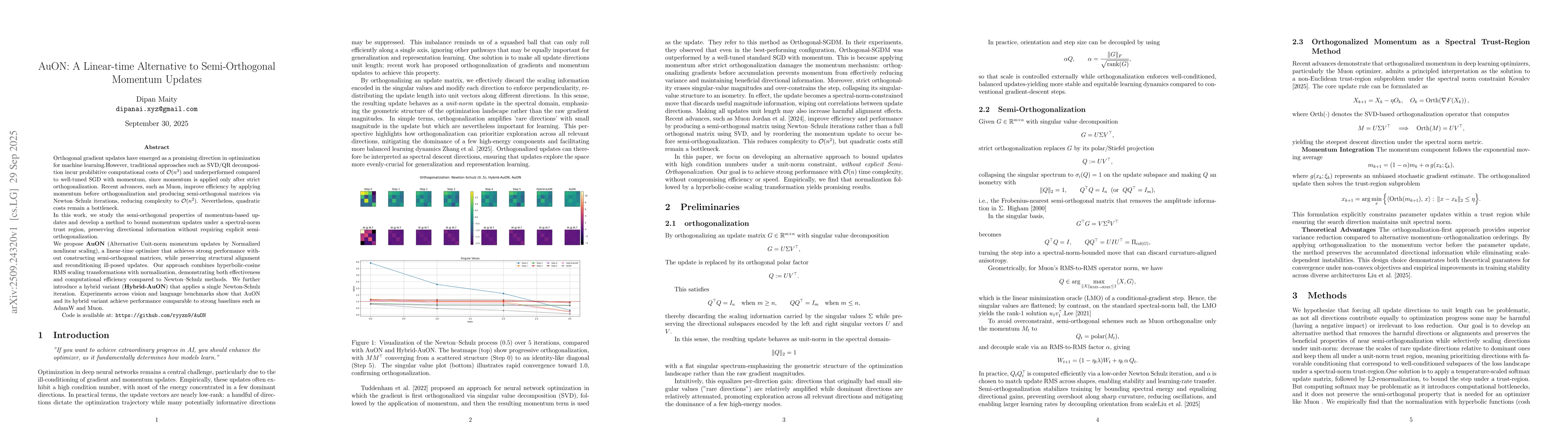 Thumbnail for AuON: A Linear-time Alternative to Semi-Orthogonal Momentum Updates