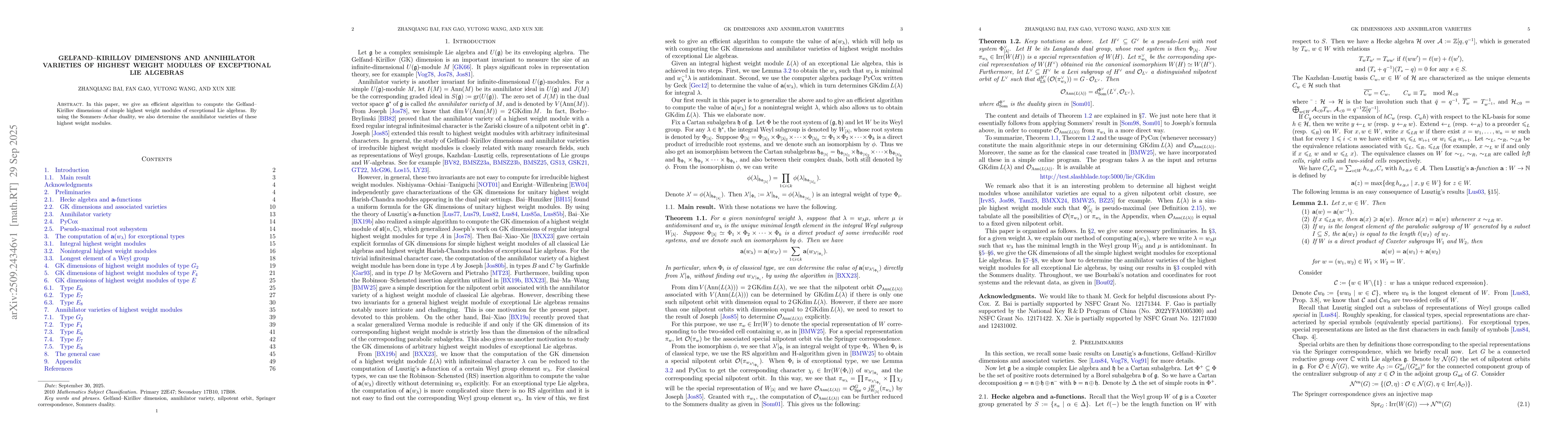 Thumbnail for Gelfand-Kirillov dimensions and annihilator varieties of highest weight
  modules of exceptional Lie algebras